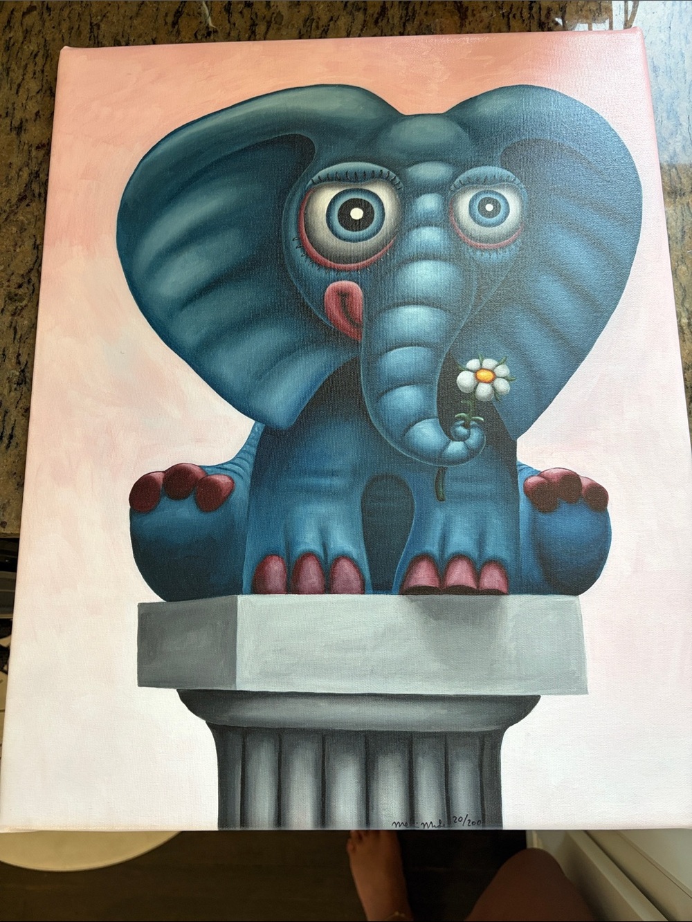 Hand-Painted Blue Elephant Canvas Art by